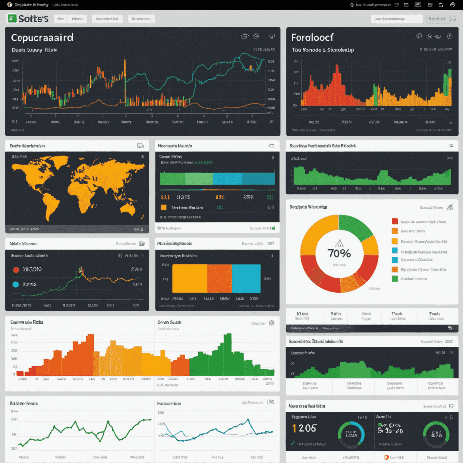 A sophisticated dashboard displaying various risk metrics, including heat maps, risk scores, and trend lines. The interface shows real-time data updates and interactive charts that visualize portfolio risk across different asset classes and geographical regions.